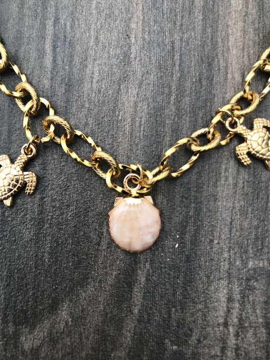 Pulsera Arrecife en acero inoxidable con conchas y tortugas | Joyas marinas exclusivas